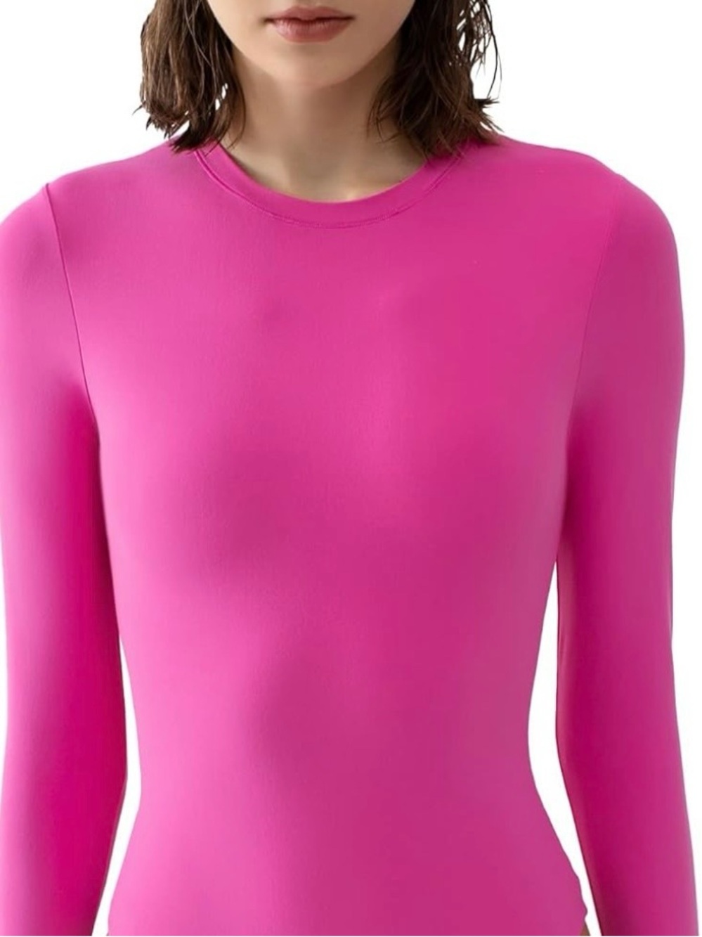 naked wardrobe Hot Pink Fitted Crewneck Long-Sleeve Bodysuit